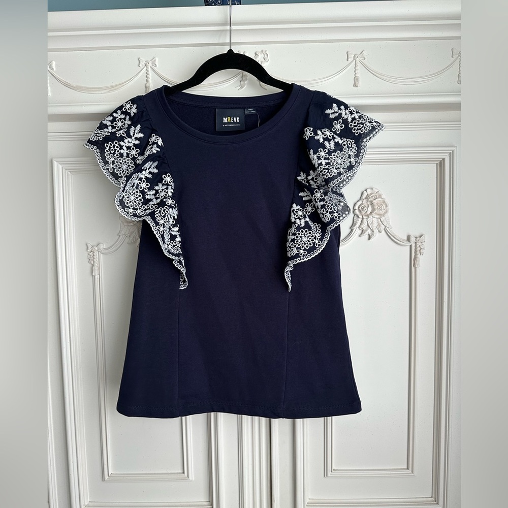 NWT Maeve Anthropologie Navy and White Top